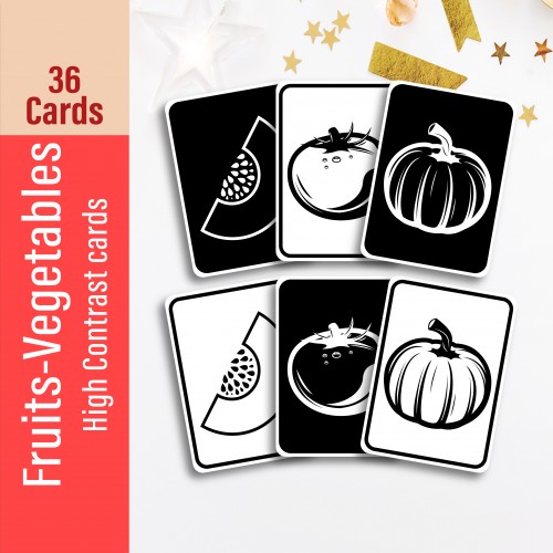 Vegetable and Fruit High Contrast Baby Cards
